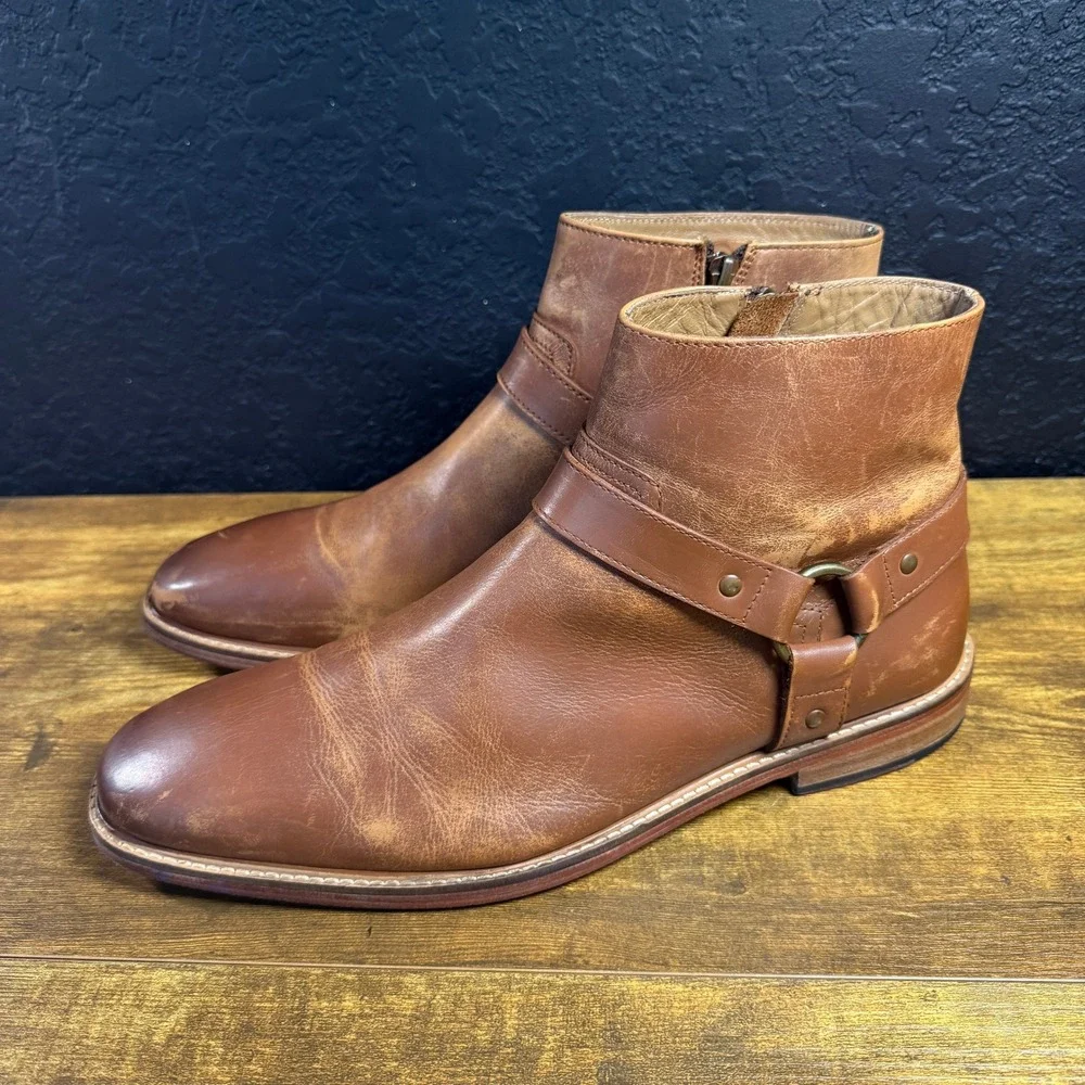Vintage Foundry Co Leather Harness Brown Zip Ankle Boots Mens Size 12